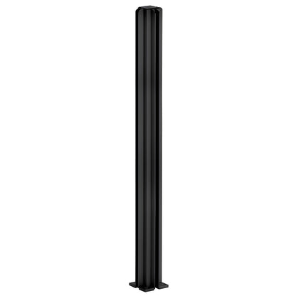 D990BL304W: semi-gloss black 4-way aluminum partition post, 30 in tall, 1-1/8" square tube with glazing channels and base.