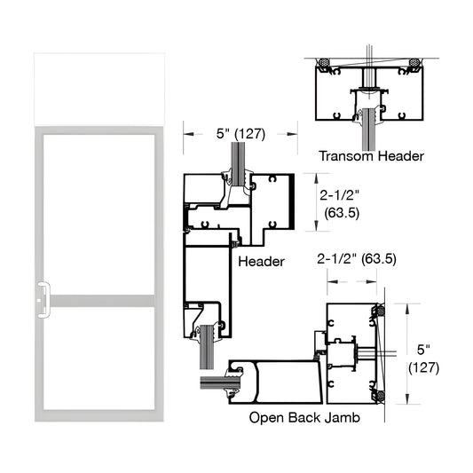 White Kynar hurricane impact transom door frame SKU 0P61852 with 2-1/2" transom, 5" header and air-resistant threshold