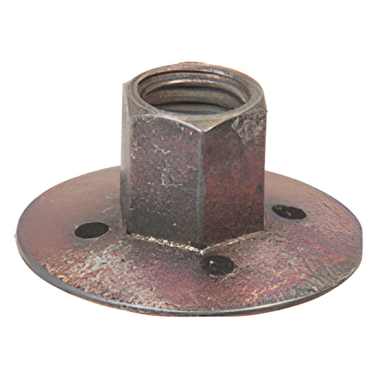 CRL locking nut (SKU 2245171) - hex weld-on nut with round flange for 6-7" rubber sanding pads, fits 5/8"-11 UNC spindles.