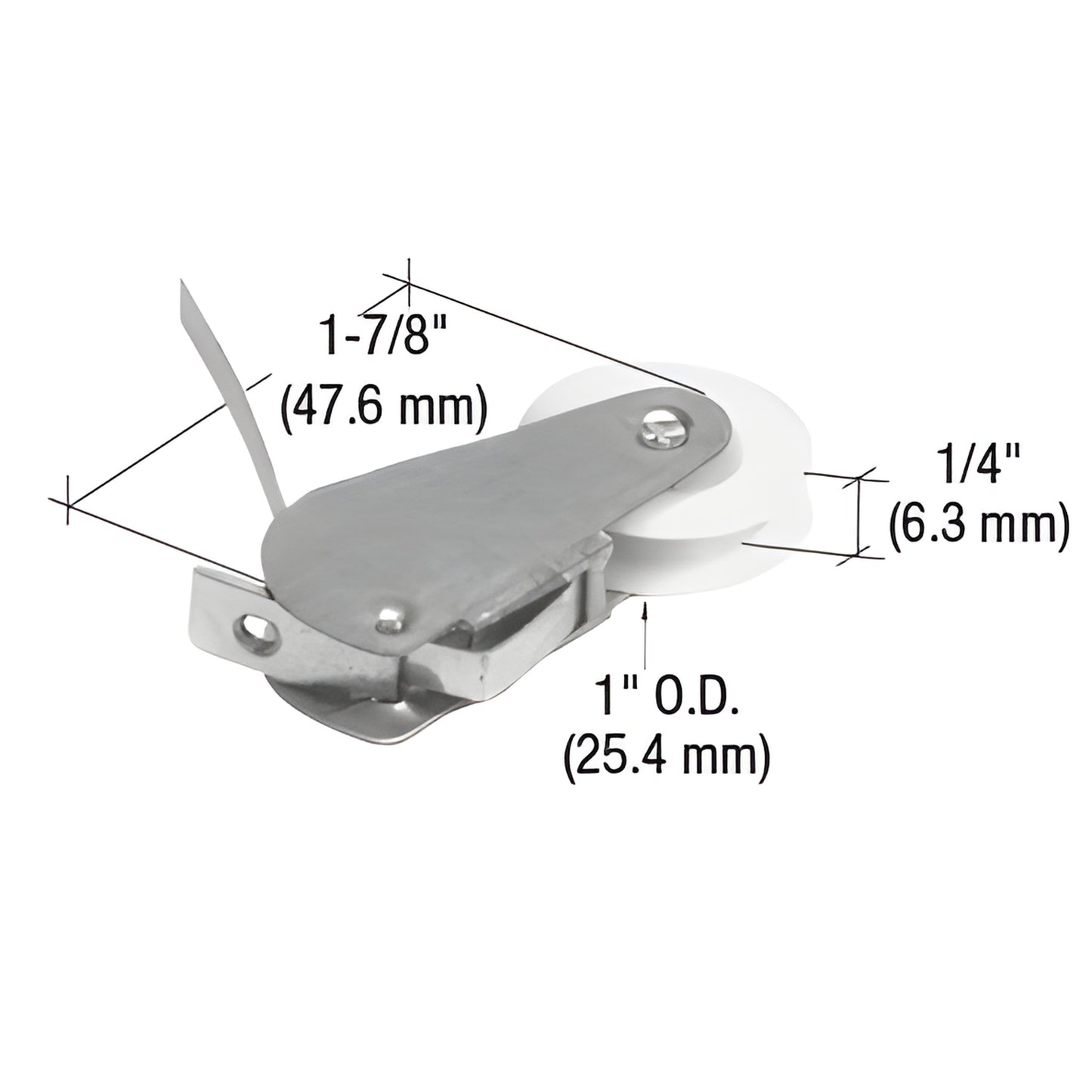 CRL B518 spring tension roller, steel housing 1-7/8", nylon concave 1" O.D. wheel with 1/4" groove, sliding door replacement