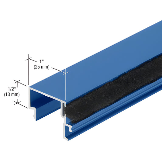 Blue extruded aluminum glazing sill (SKU DS04771) with black weatherstrip, 1" x 1/2" profile, Kynar finish