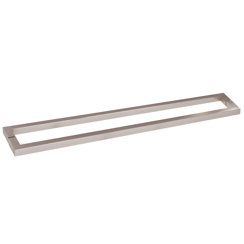 Brushed nickel square-corner back-to-back glass towel bar, 24 in. center-to-center, SKU SQ24X24BN