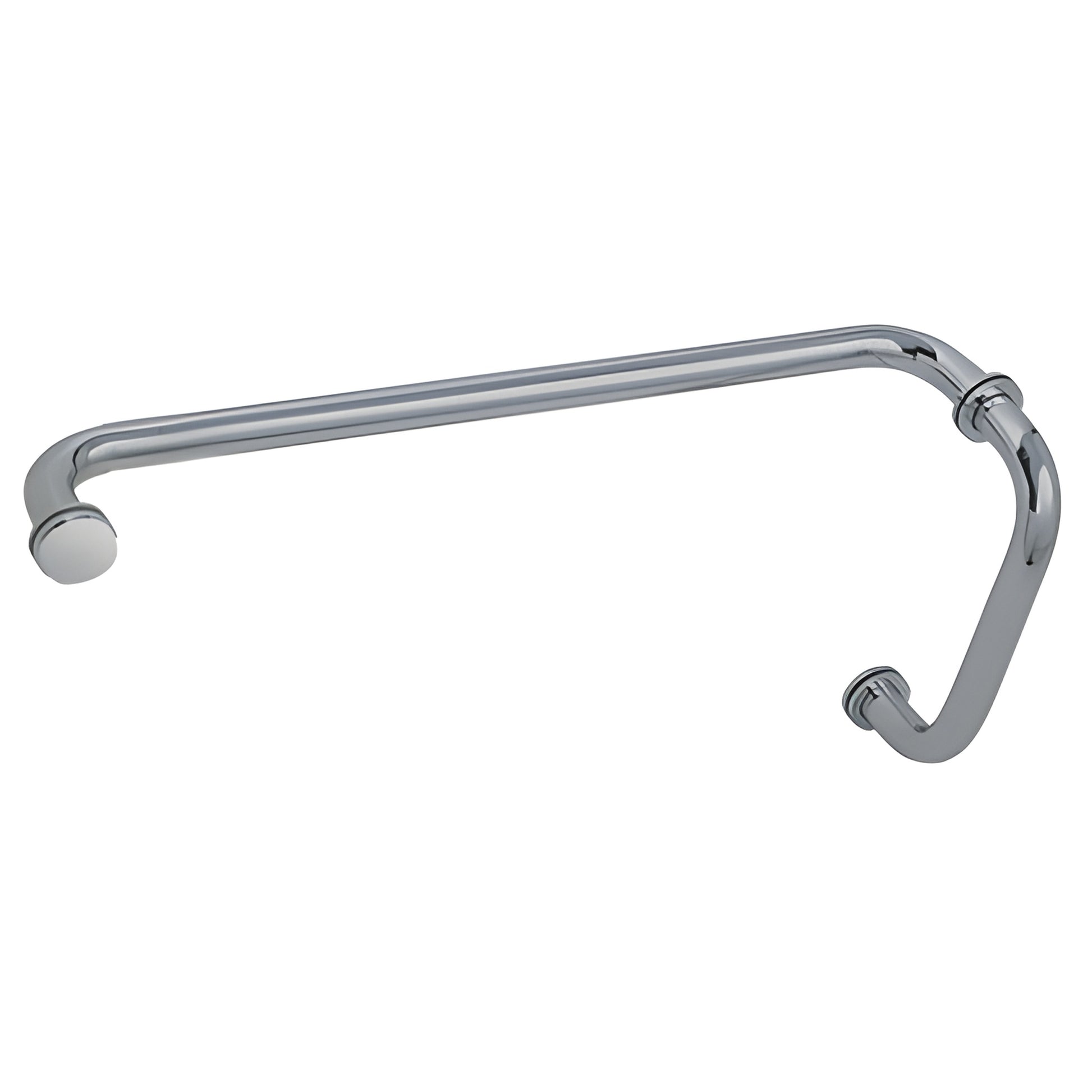 BM8X18BN brushed nickel tubular 8" shower pull with integrated 18" towel bar for tempered glass doors