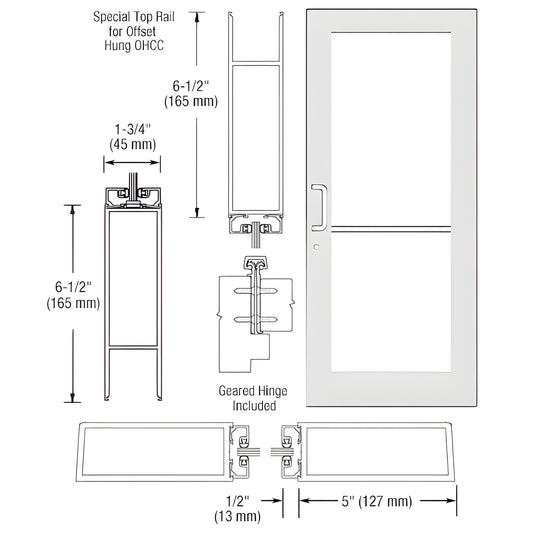 Custom wide stile entrance door DC51952 in White Kynar - 5" stiles, 51 2" top rail, 61 2" bottom rail, push/pull set.