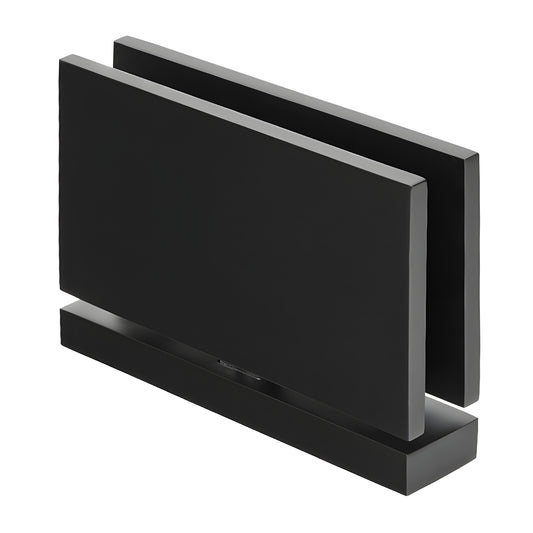 Matte black brass Senior Cardiff top-and-bottom pivot hinge for 1/2" (12mm) tempered glass shower door, SKU SRCAR01MBL