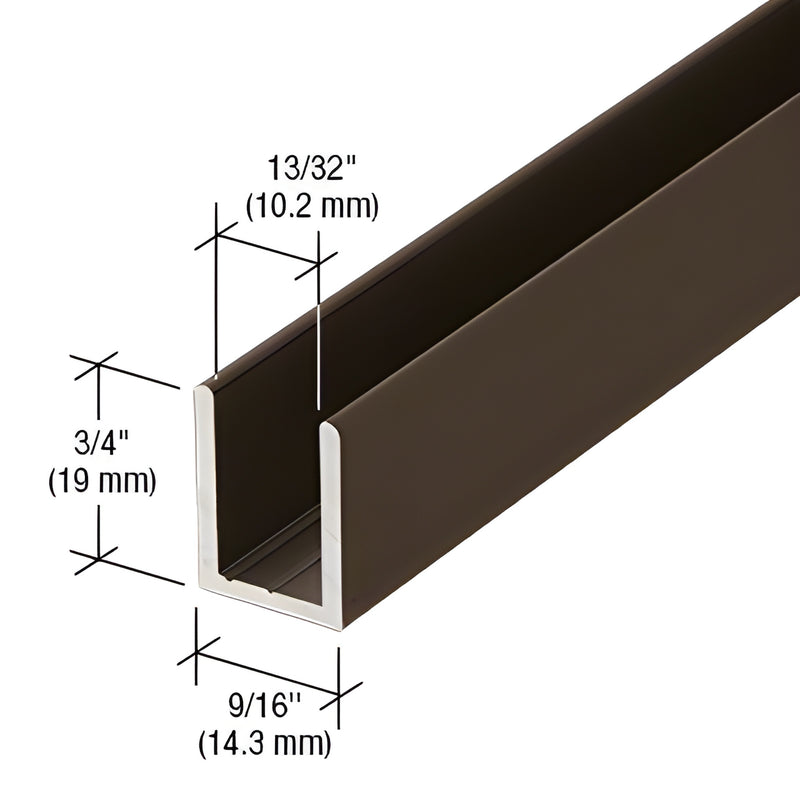 Oil rubbed bronze deep aluminum U-channel (SKU SDCD380RB) for 3/8" glass, 3/4" profile, 95" length