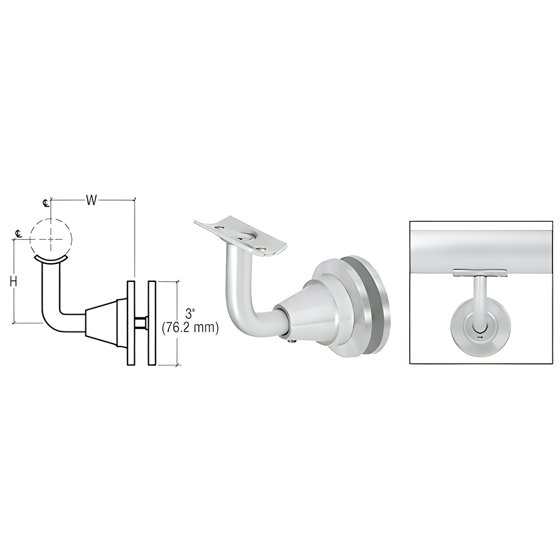 CRL Newport HR2DGSA satin anodized aluminum glass-mounted adjustable handrail bracket for 1.5-2" tubing, 3/4" glass hole