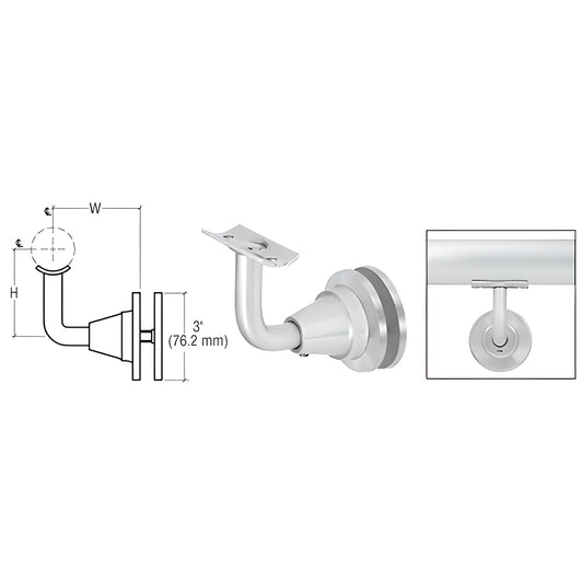 CRL Newport HR2DGSA satin anodized aluminum glass-mounted adjustable handrail bracket for 1.5-2" tubing, 3/4" glass hole