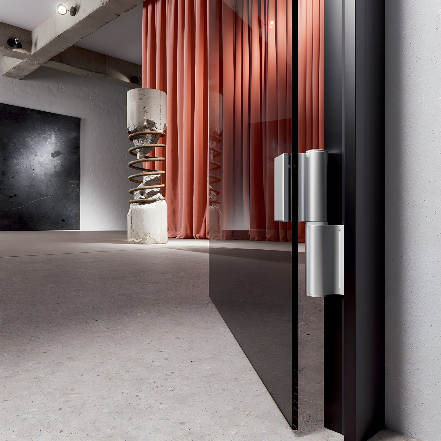 Fallbrook Evo satin anodized right-hand hydraulic glass door hinge (FHEKRSA) for 10-12mm glass