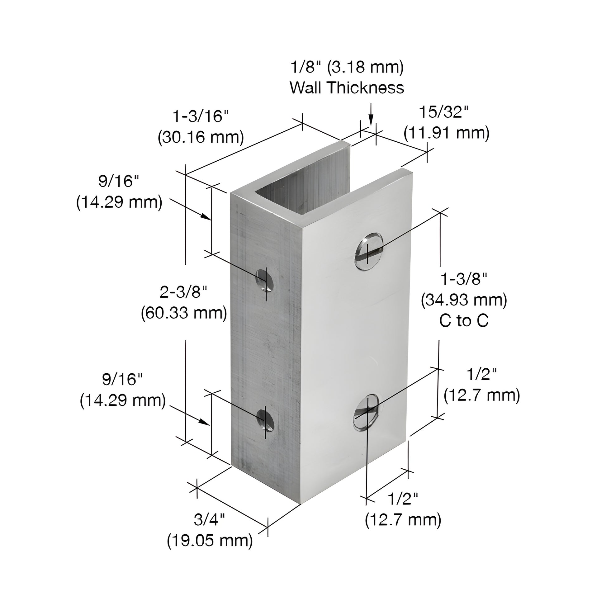 Polished chrome no-drill fixed panel clamp kit (NDC4CH) with brass clamp, clear gasket cover and two mounting screws.
