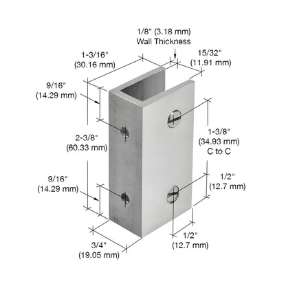 Polished chrome no-drill fixed panel clamp kit (NDC4CH) with brass clamp, clear gasket cover and two mounting screws.