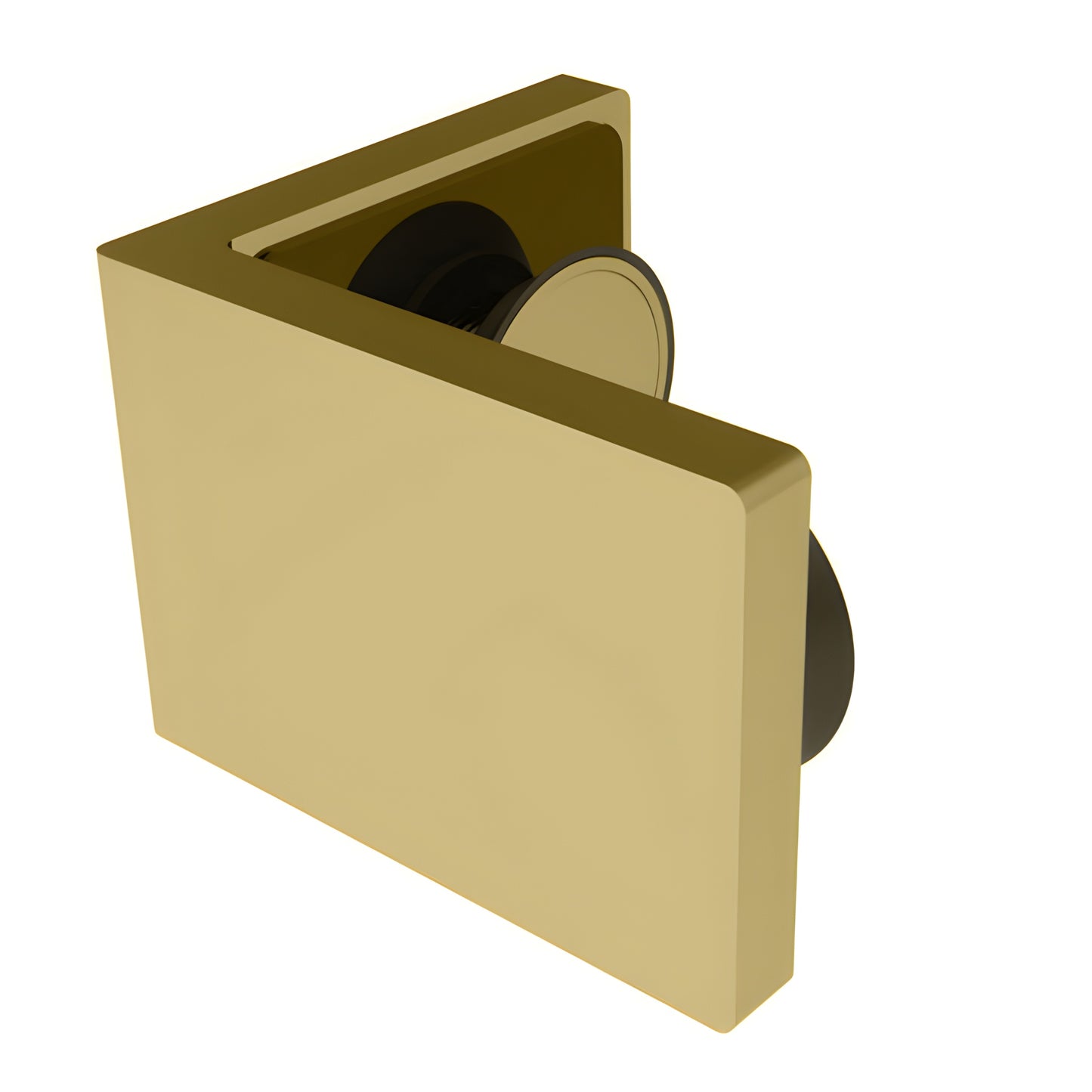 Satin brass LU090SB Lugano glass-to-glass corner clamp for 8-10mm shower glass, compact V-shaped design