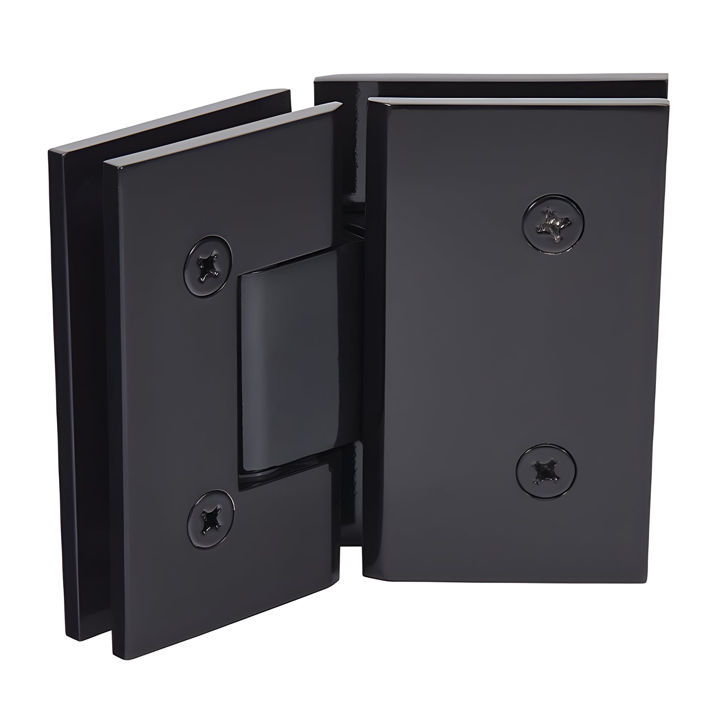 Gloss black solid brass 135 glass-to-glass squared shower hinge, SKU V1E045BL