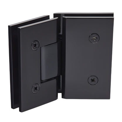 Gloss black solid brass 135 glass-to-glass squared shower hinge, SKU V1E045BL