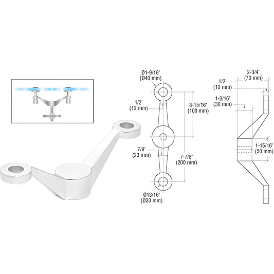 CRL PMH2PS stainless-steel double-arm center-post fitting for two in-line glass panels up to 27 mm