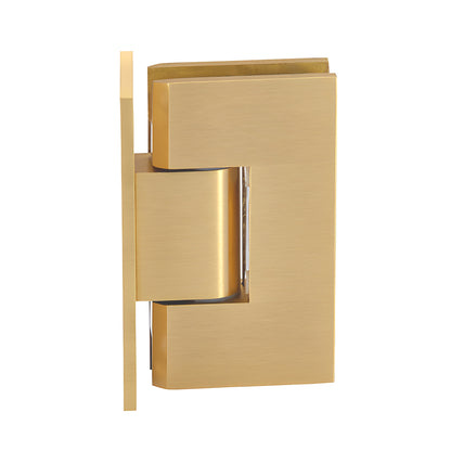 Satin brass squared shower door hinge (Vienna V1E537SB), solid brass wall-mount for 3/8-1/2 glass