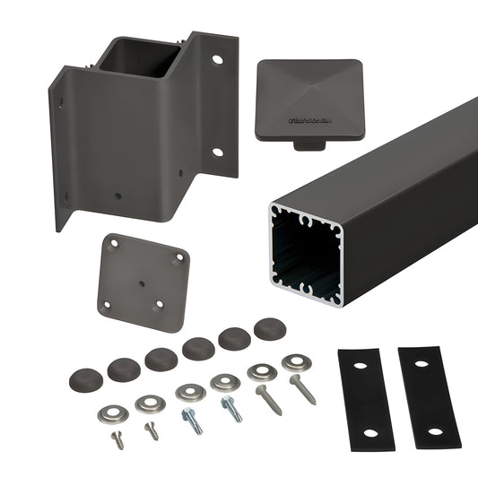 Matte bronze aluminum 2-3/8" square inside 90 fascia mount post kit with bracket, cap and hardware - SKU 1FP9142KBRZ