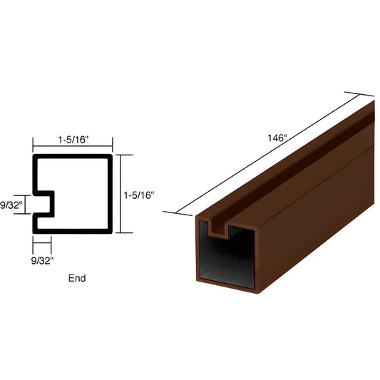 Dark bronze anodized square aluminum partition post extrusion (1-5/16" x 1-5/16", 146") with recessed 7/32-1/4" glass channel