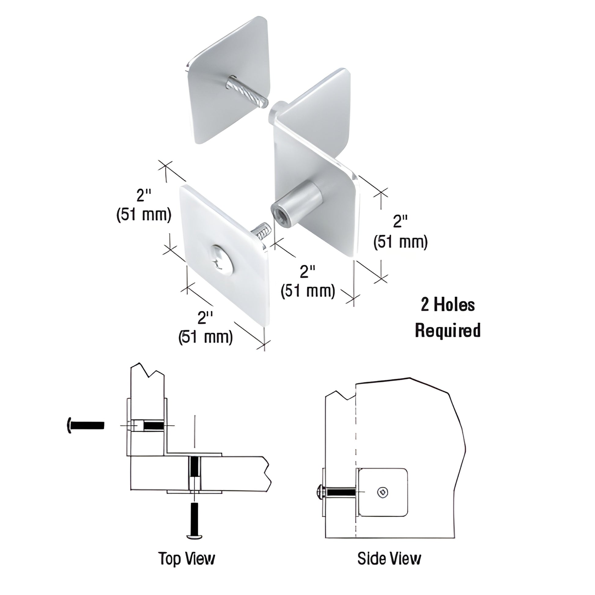 PB004BS CRL 90 brushed stainless steel inside clamp for 1-1/4" (32mm) bullet-resistant acrylic/polycarbonate panels