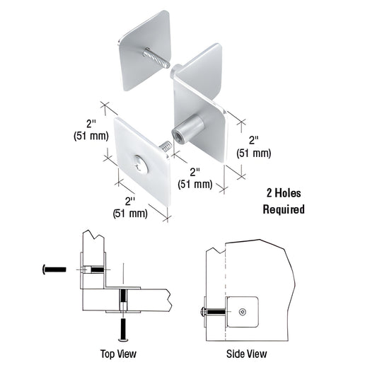 PB004BS CRL 90 brushed stainless steel inside clamp for 1-1/4" (32mm) bullet-resistant acrylic/polycarbonate panels