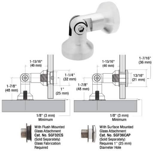 CRL 316 Brushed Stainless Single Pivot Glass-to-Wall/Floor Swivel Fitting, sleek design.