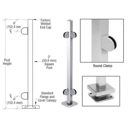 Polished Stainless 42" Glass Clamp 90º Corner Post Railing Kit - CRL Steel