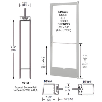 CRL-U.S. Aluminum 250 Narrow Stile Clear-Anodized 3x7 ADA Door