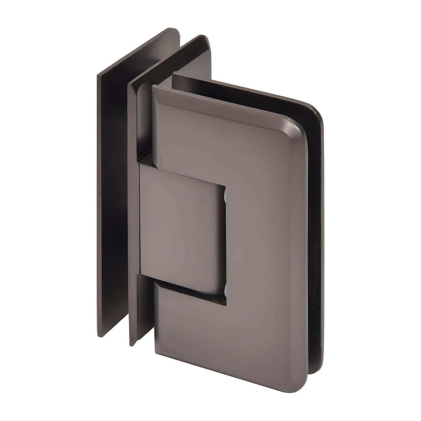 Matte gun metal Cologne glass-to-glass shower hinge, beveled brass, 90 pivot - SKU C0L092MGM