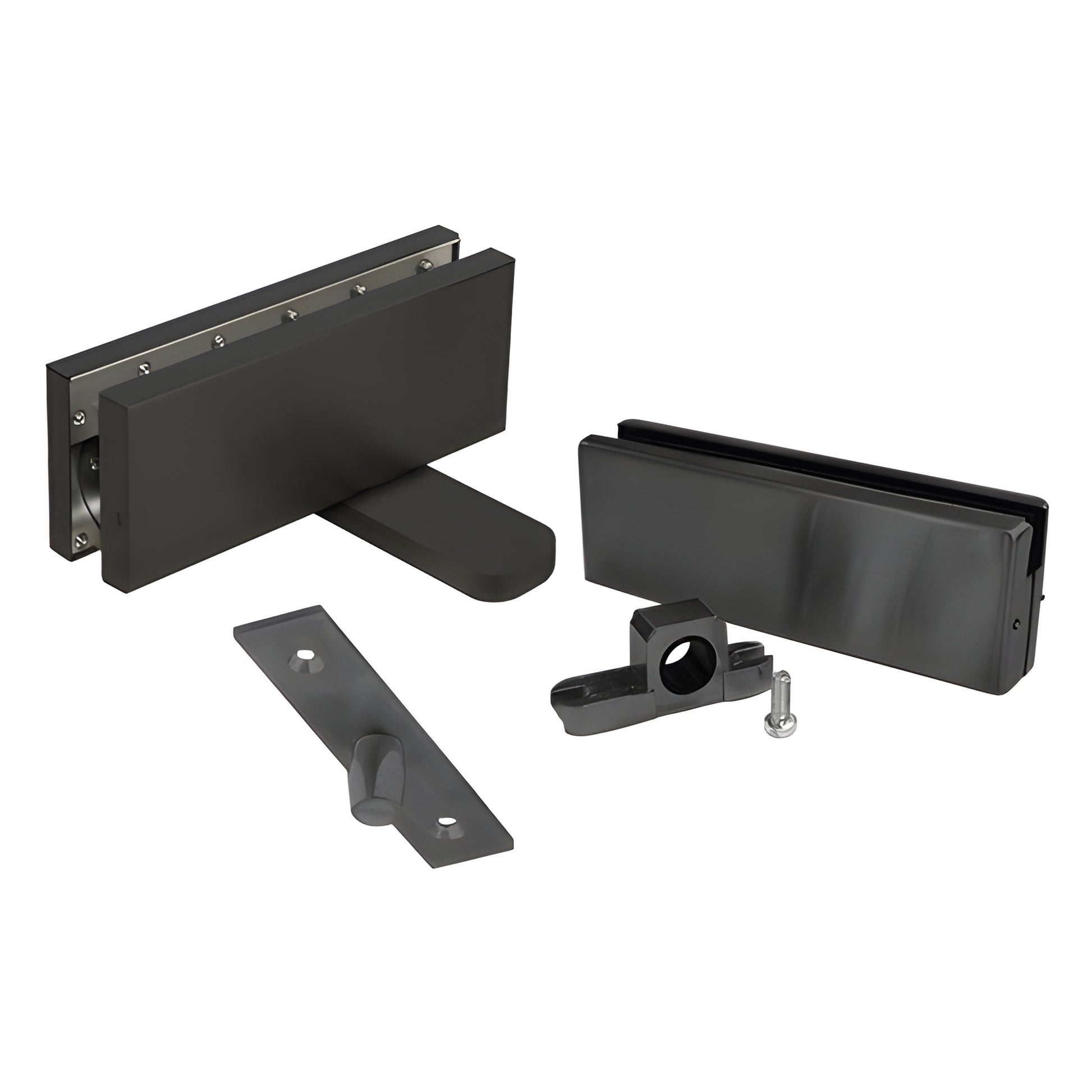 CRL380HMBLSET matte black hydraulic patch hinge set for 3/8-1/2 frameless glass doors, flush-mount components.