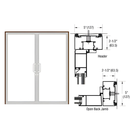Double up/over impact door frame front view with technical sectional drawings, Black Bronze Anodized finish, SKU 0F72522