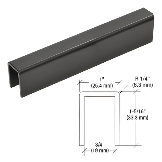 GRL10MBL20 matte black low-profile aluminum cap rail for 12-16mm glass, 10ft length, 1" x 1-5/16" profile