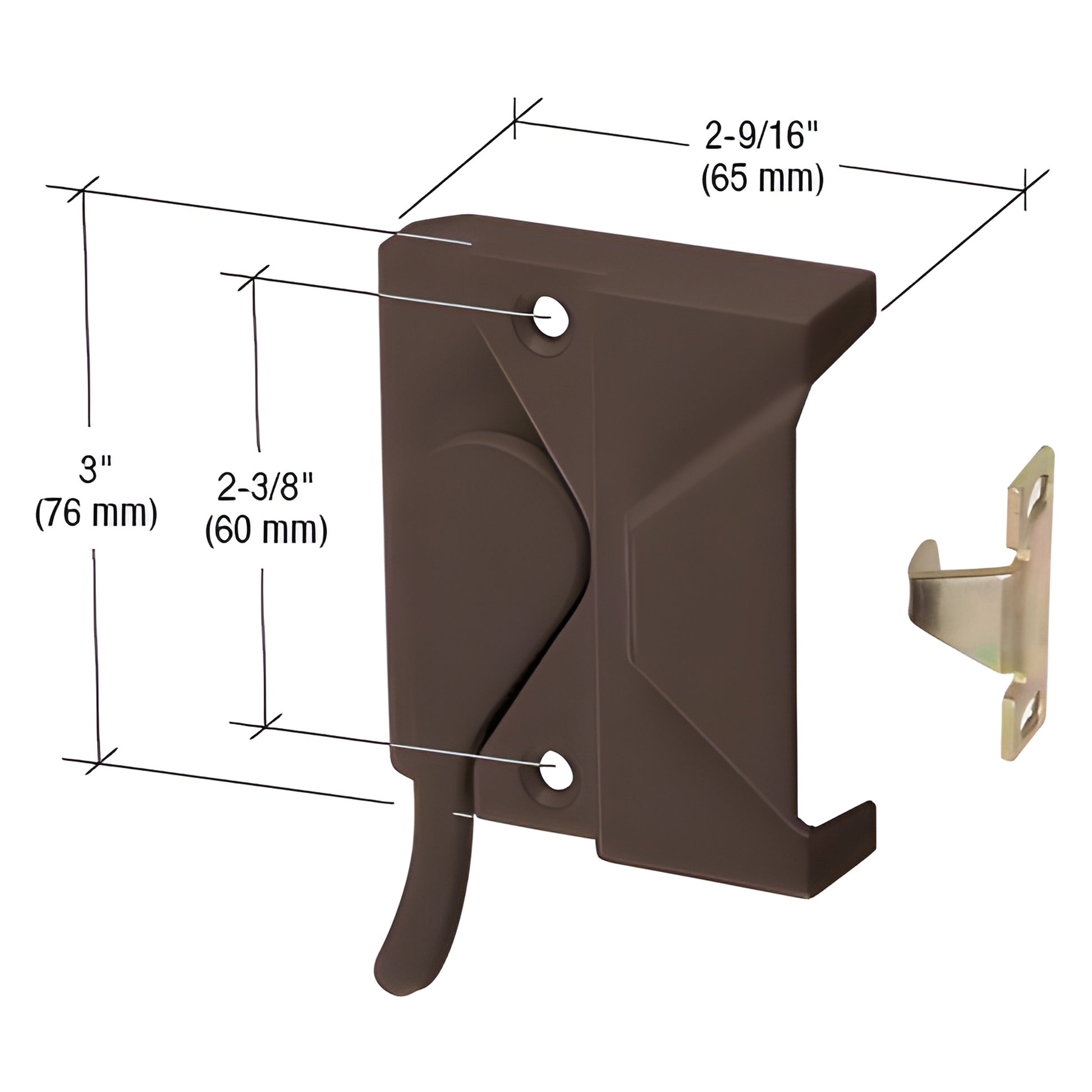 Bronze CRL casement window sash lock (SKU H3573), right-hand, fits wood/vinyl windows; keeper and screws included.