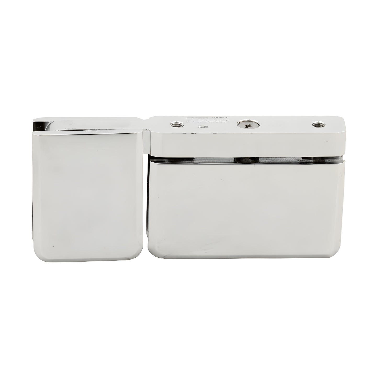 PPH07PN polished nickel Prima pivot hinge for 8-10mm tempered glass, brass, beveled profile.