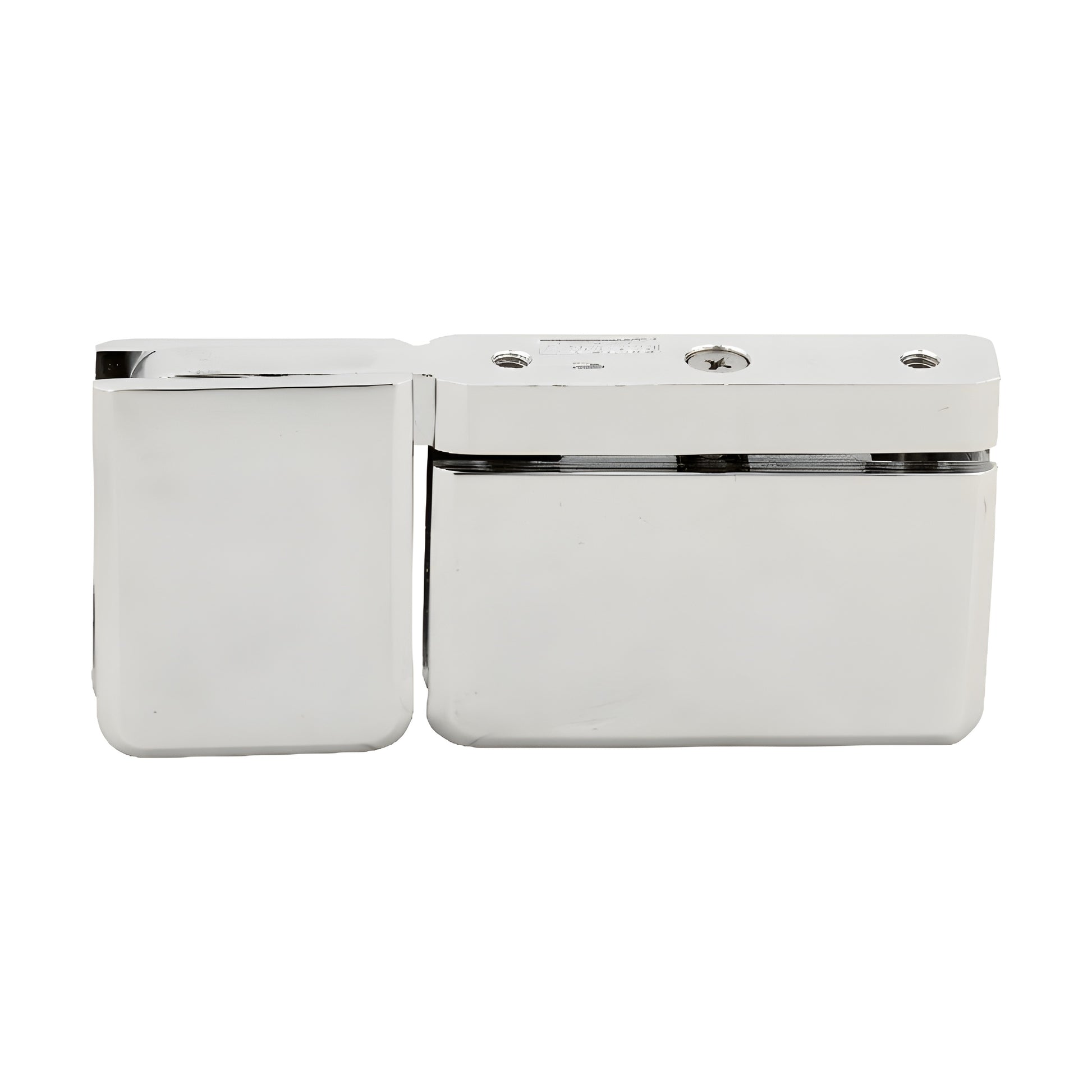 PPH07PN polished nickel Prima pivot hinge for 8-10mm tempered glass, brass, beveled profile.