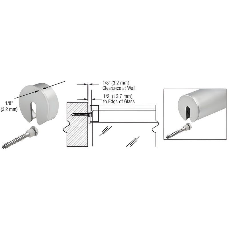 Satin anodized aluminum stabilizing end cap (GR19SECSA) for cap railing, 48mm dia, includes lag screw and nylon spacer.