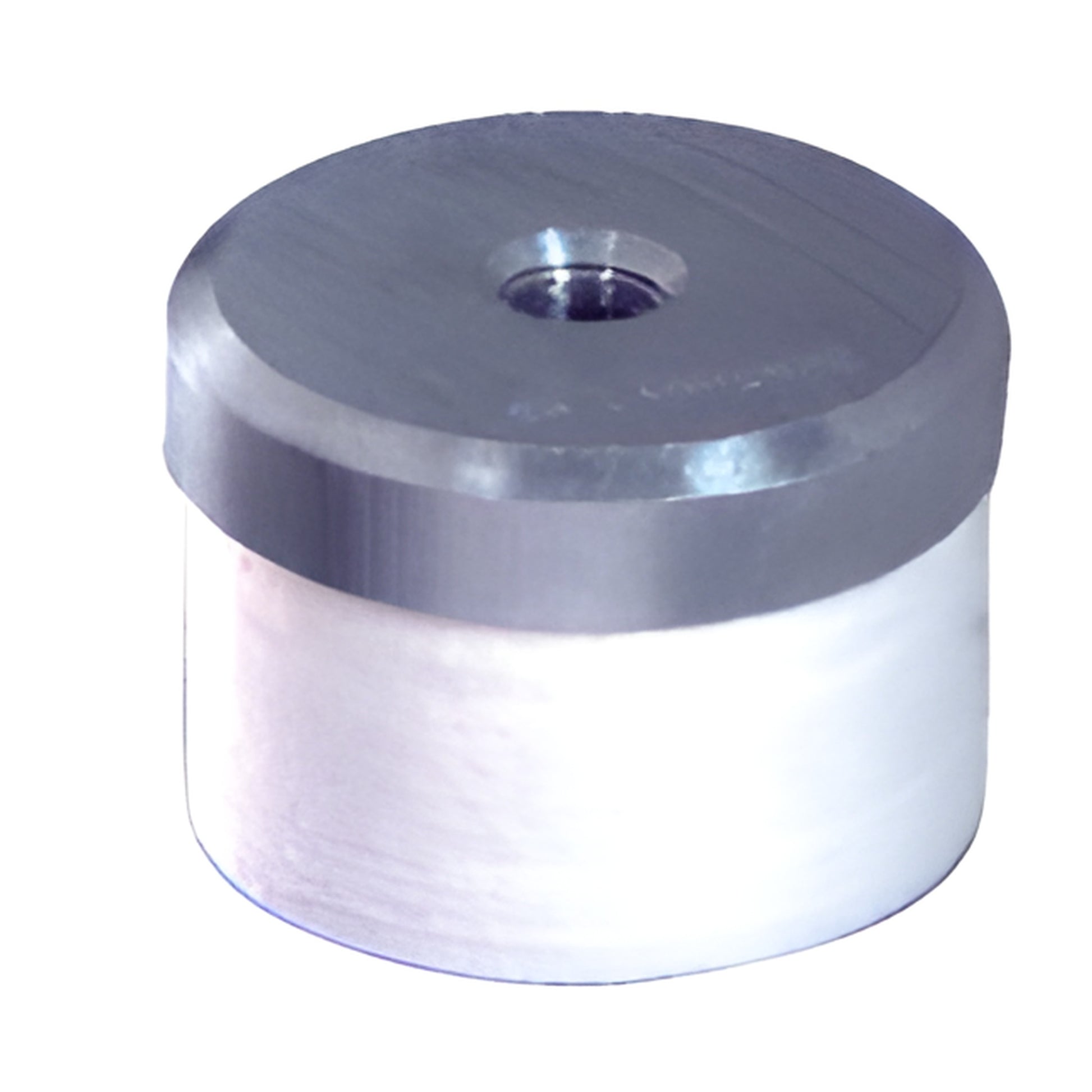 CRL 5702 aluminum adapter with white all-wool felt polishing wheel, silver top with center mounting hole.