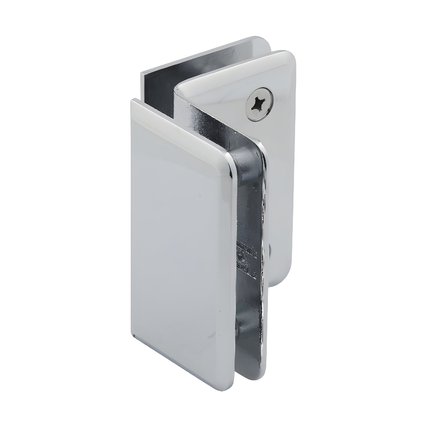 P1090CH polished chrome 90 glass-to-glass brass clamp for 8-12 mm glass, beveled-edge shower/shelf connector