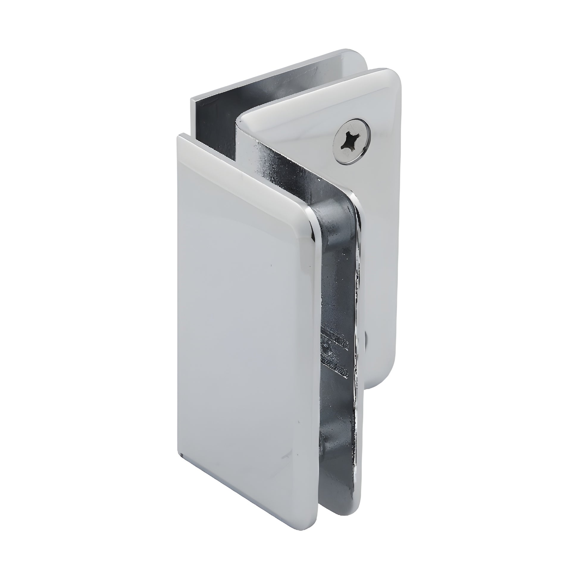 P1090CH polished chrome 90 glass-to-glass brass clamp for 8-12 mm glass, beveled-edge shower/shelf connector