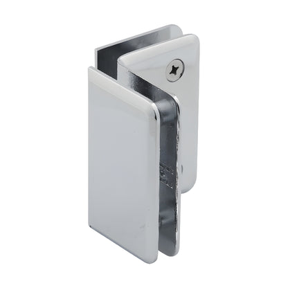 P1090CH polished chrome 90 glass-to-glass brass clamp for 8-12 mm glass, beveled-edge shower/shelf connector