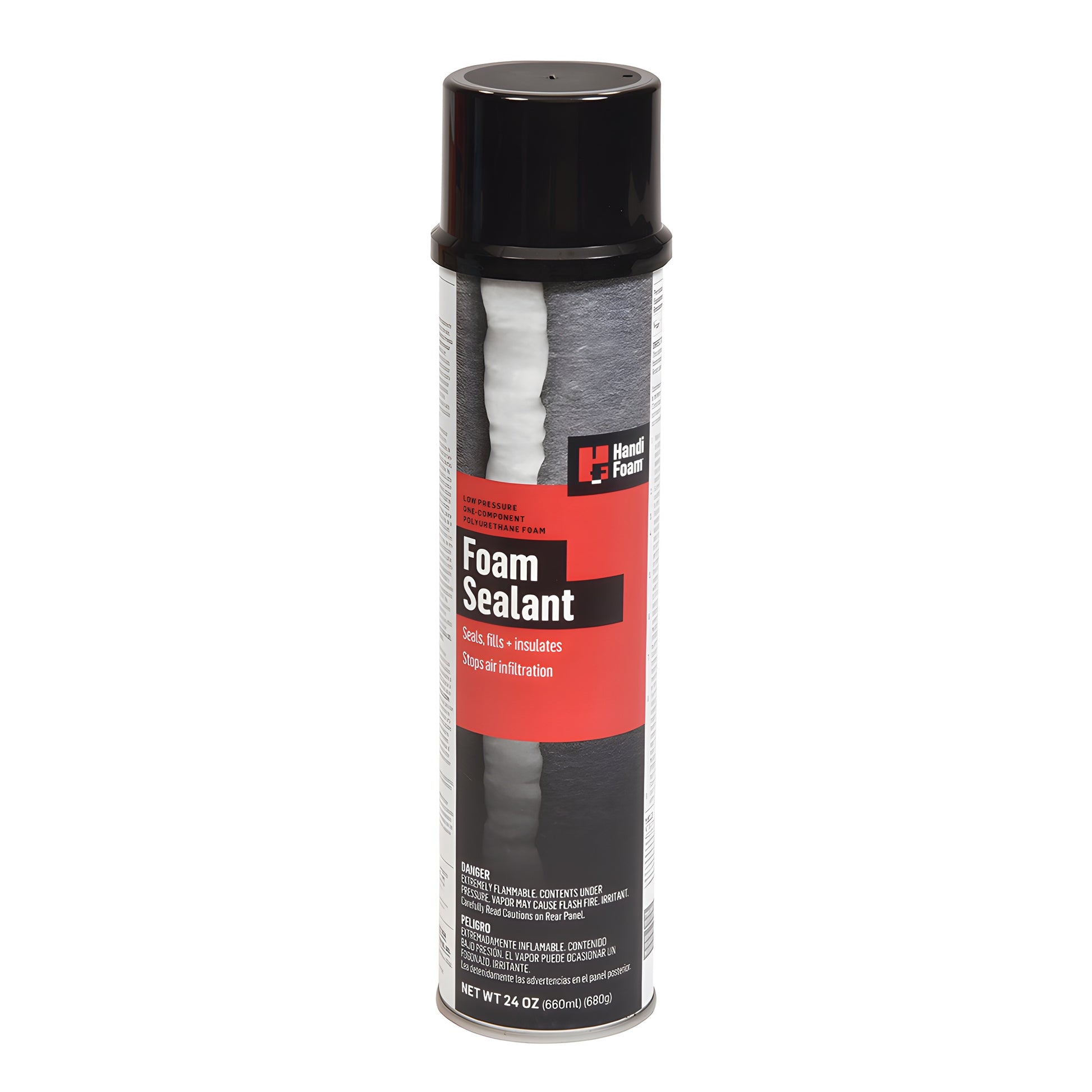 Handi-Foam P10240 low-expansion foam sealant aerosol can, 24 oz, black cap with red and black label
