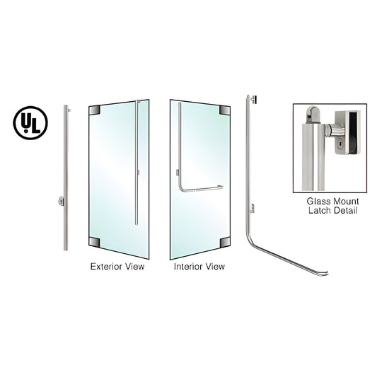 PA100LS4GKBS brushed stainless tubular panic handle for 1/2" glass door, exterior key cylinder, left-hand reverse