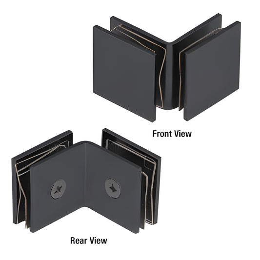 Matte black squared 90 degree glass-to-glass open-face clamp for 3/8-1/2 in tempered glass, SKU SGC0F90MBL