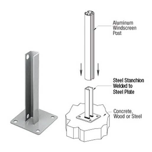 "CRL Metallic Silver AWS Steel Stanchion for 180° Center/End Posts - Sleek & Durable Desig