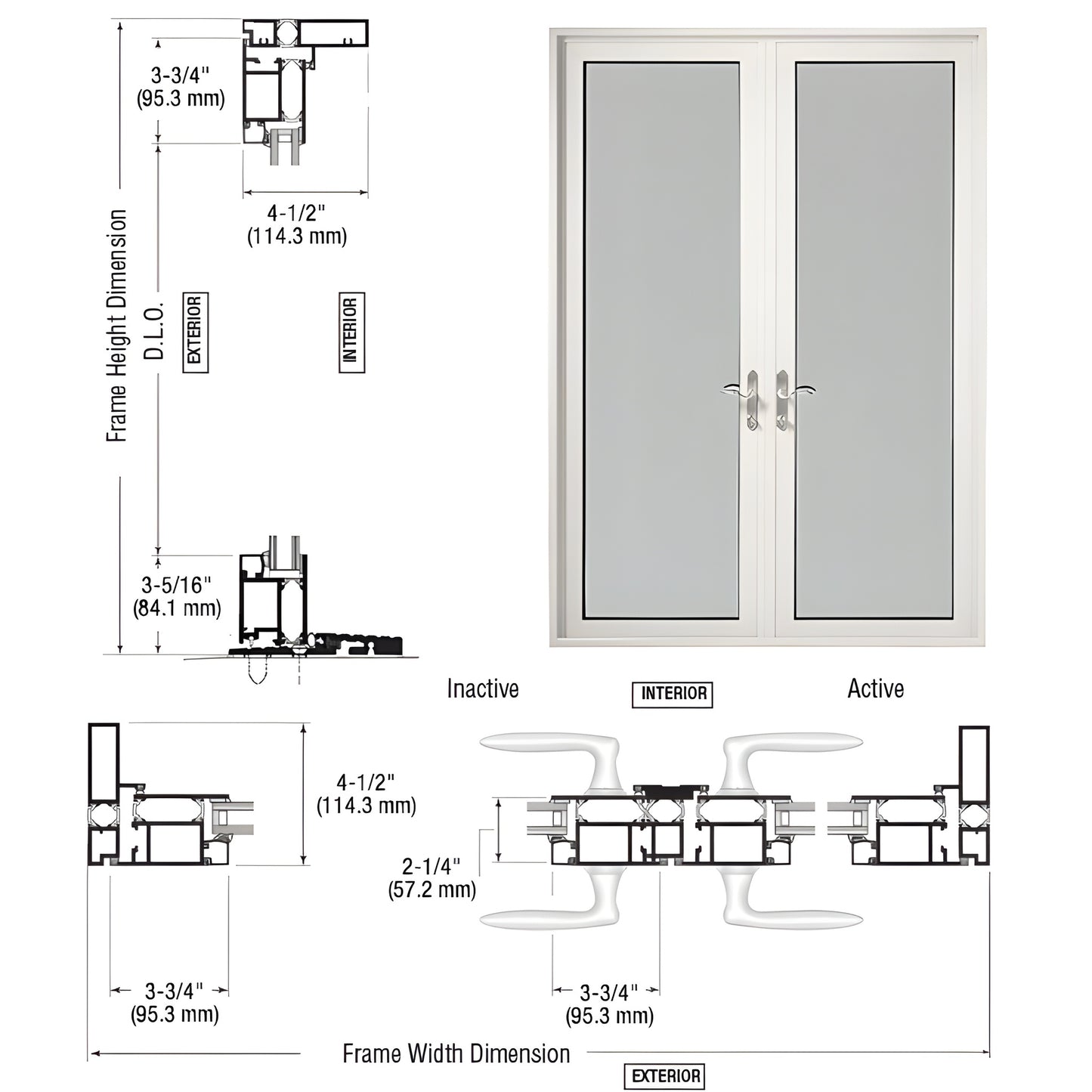 White Kynar Series 925 thermally broken 2-door patio pair, fits 1" insulating glass, low-profile threshold, seven-point lock.