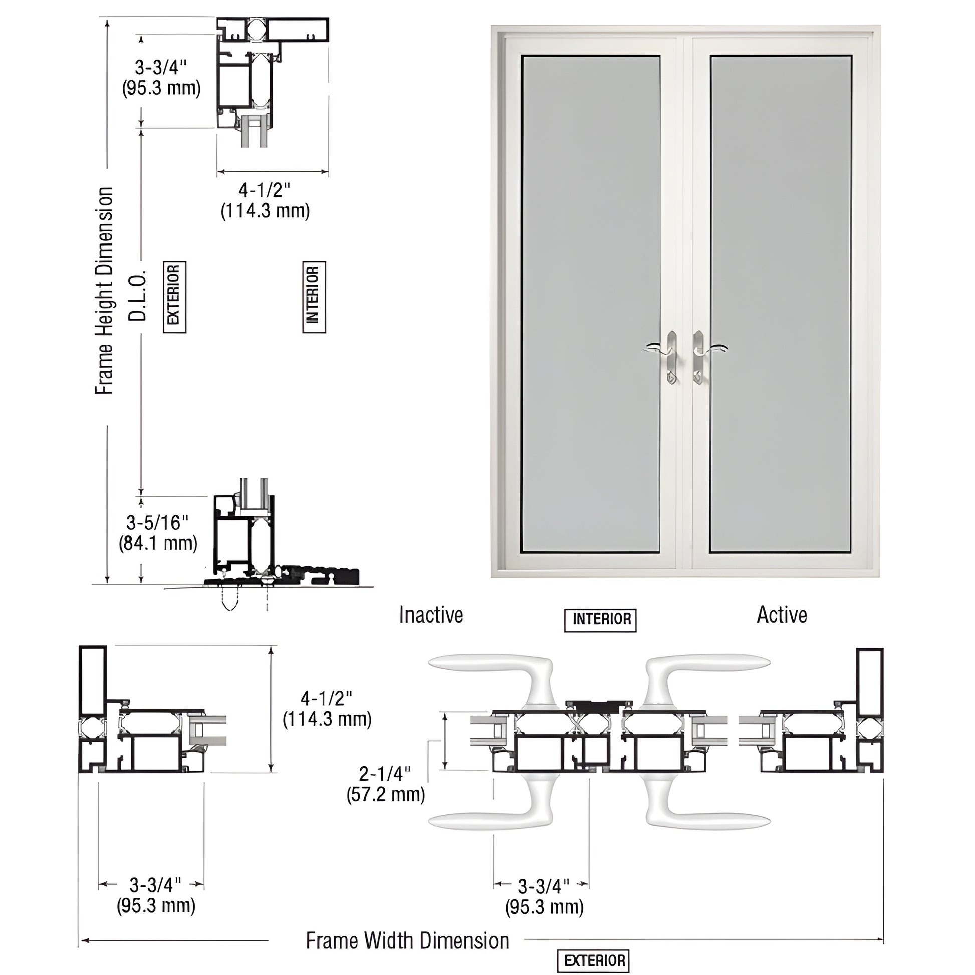 White Kynar Series 925 thermally broken 2-door patio pair, fits 1" insulating glass, low-profile threshold, seven-point lock.