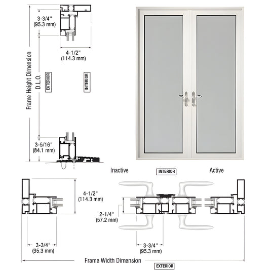White Kynar Series 925 thermally broken 2-door patio pair, fits 1" insulating glass, low-profile threshold, seven-point lock.