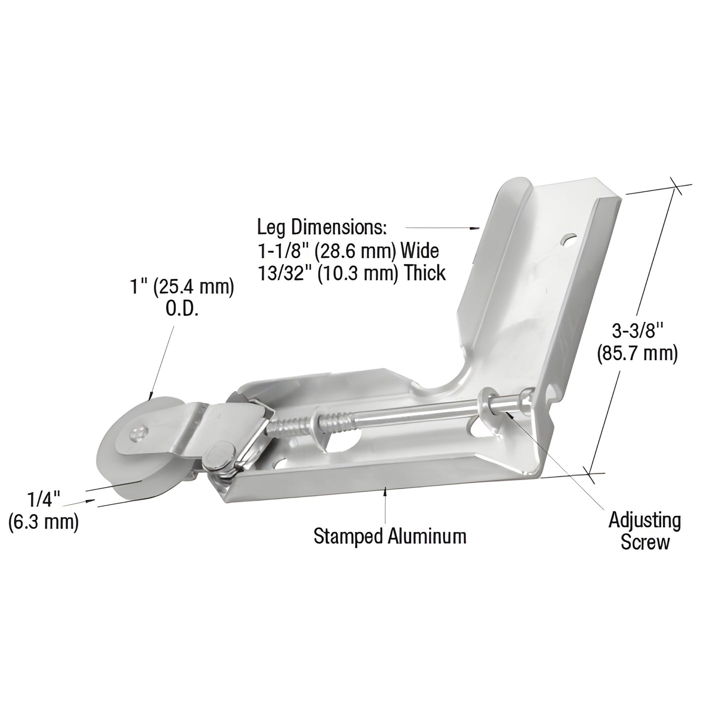 CRL B604 aluminum corner insert with adjustable screw and 1-inch nylon concave roller, 3-3/8-inch height.