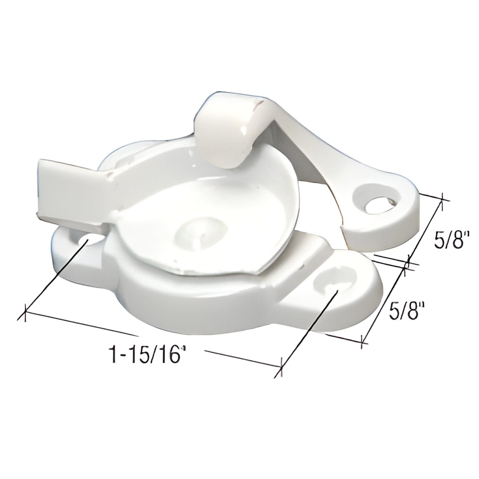 White diecast spring-action cam sash lock and keeper for narrow single/double-hung windows, 5/8" base (SKU F2620)