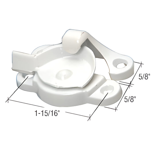 White diecast spring-action cam sash lock and keeper for narrow single/double-hung windows, 5/8" base (SKU F2620)