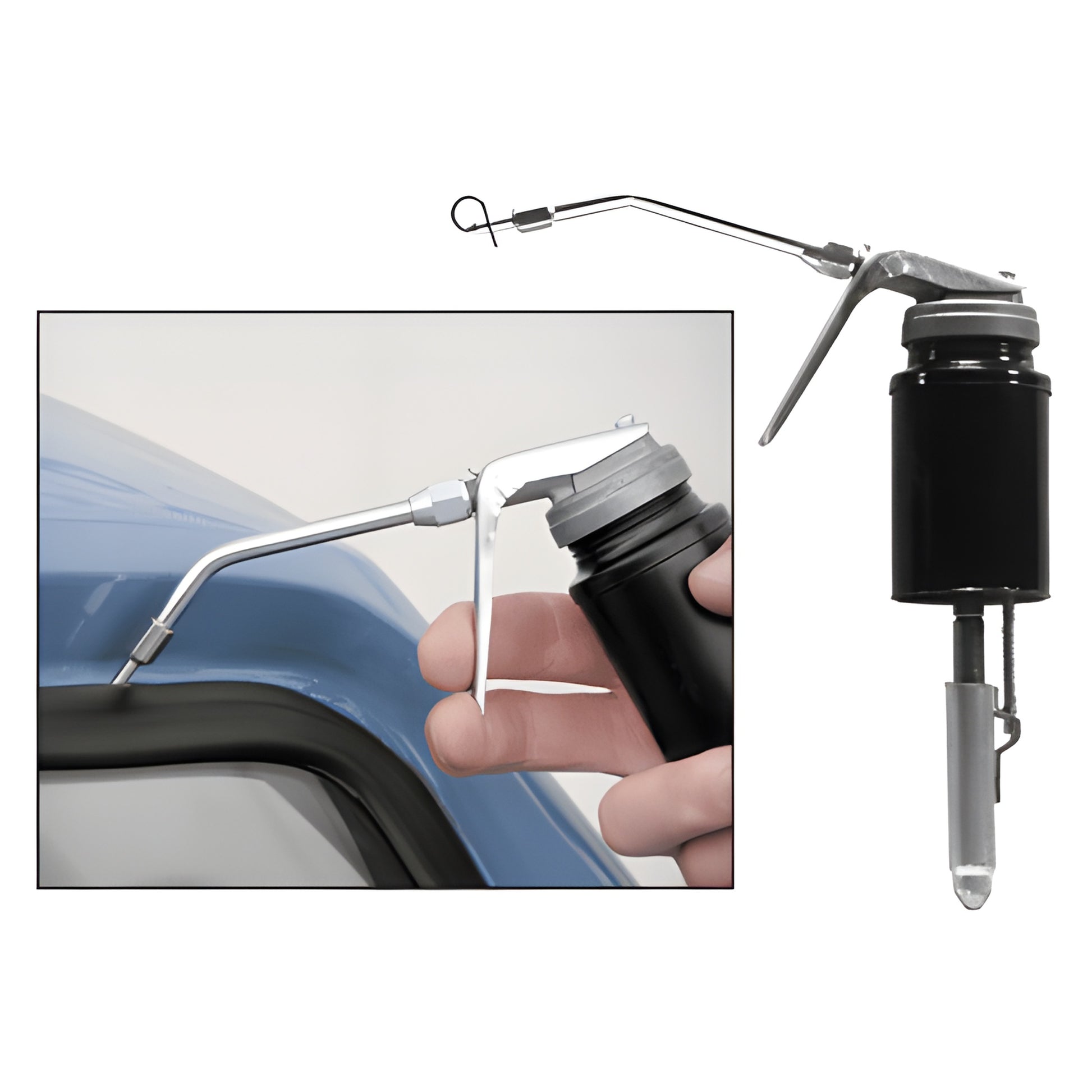 CRL adhesive pump gun for 6-16 oz cone-top cans, metal trigger and angled nozzle with protective cap.